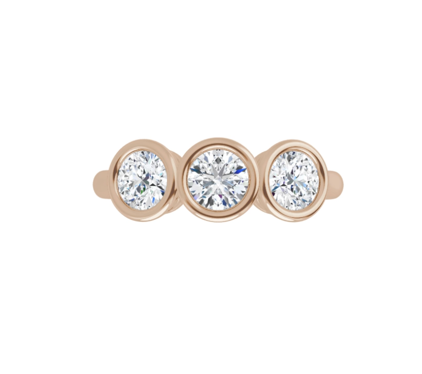 Bezel Triple Diamond Rose Gold Ring