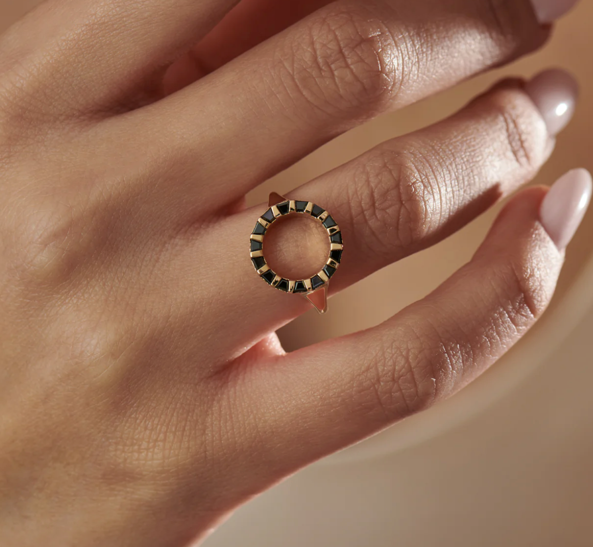 Sphinx Trapeze Black Diamond & Gold Bar Statement Ring