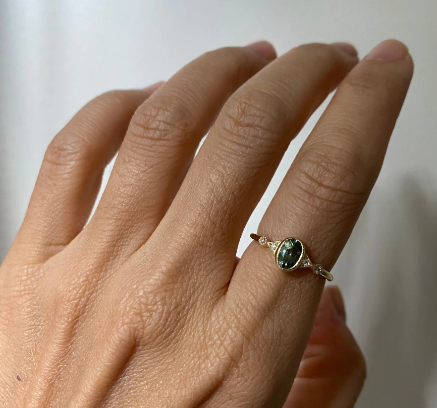 Green Sapphire Duo Deco Ring
