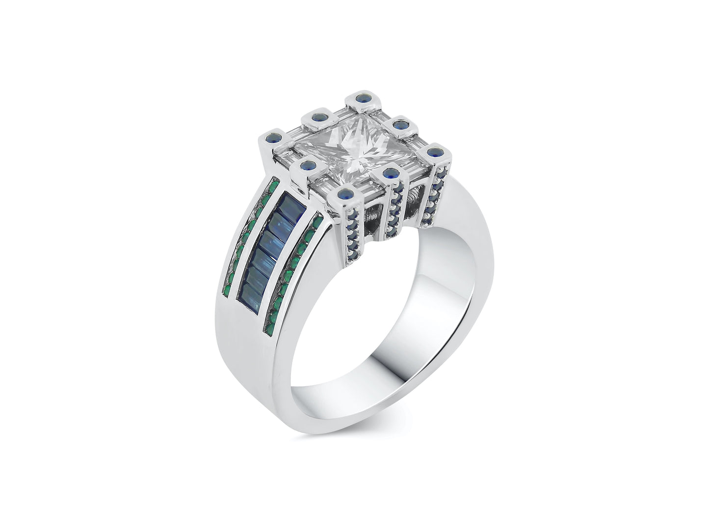 Diamond, Sapphire and Emerald Wow Ring