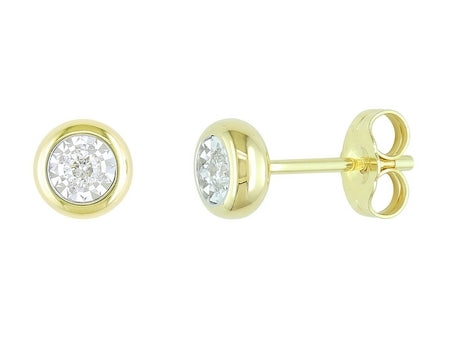 Diamond Illusion Yellow Gold Bezel Studs