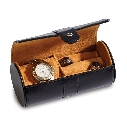 Black Leather Round Jewelry Case