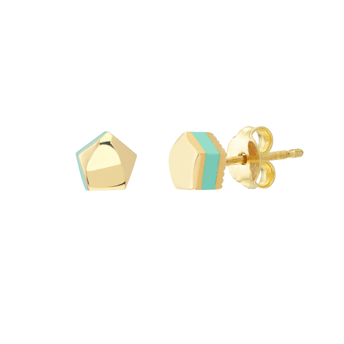 Pentagon Gold Blue Enamel Studs