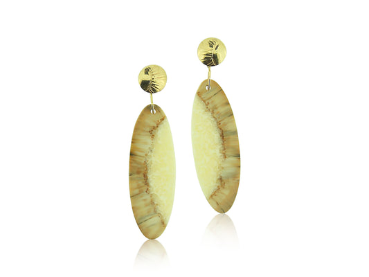 Fossilized Walrus Ivory Gold Earrings