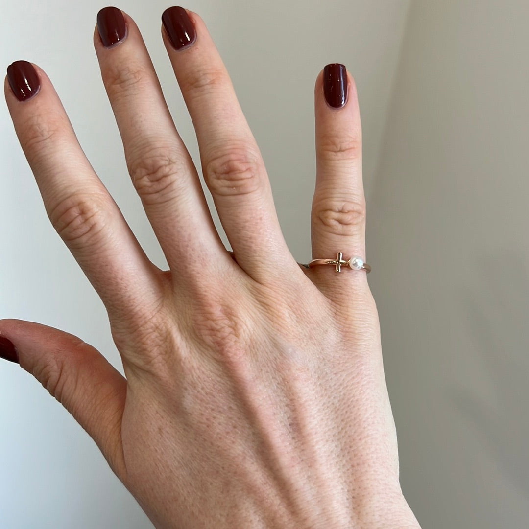 Rose Gold Cross with Pearl