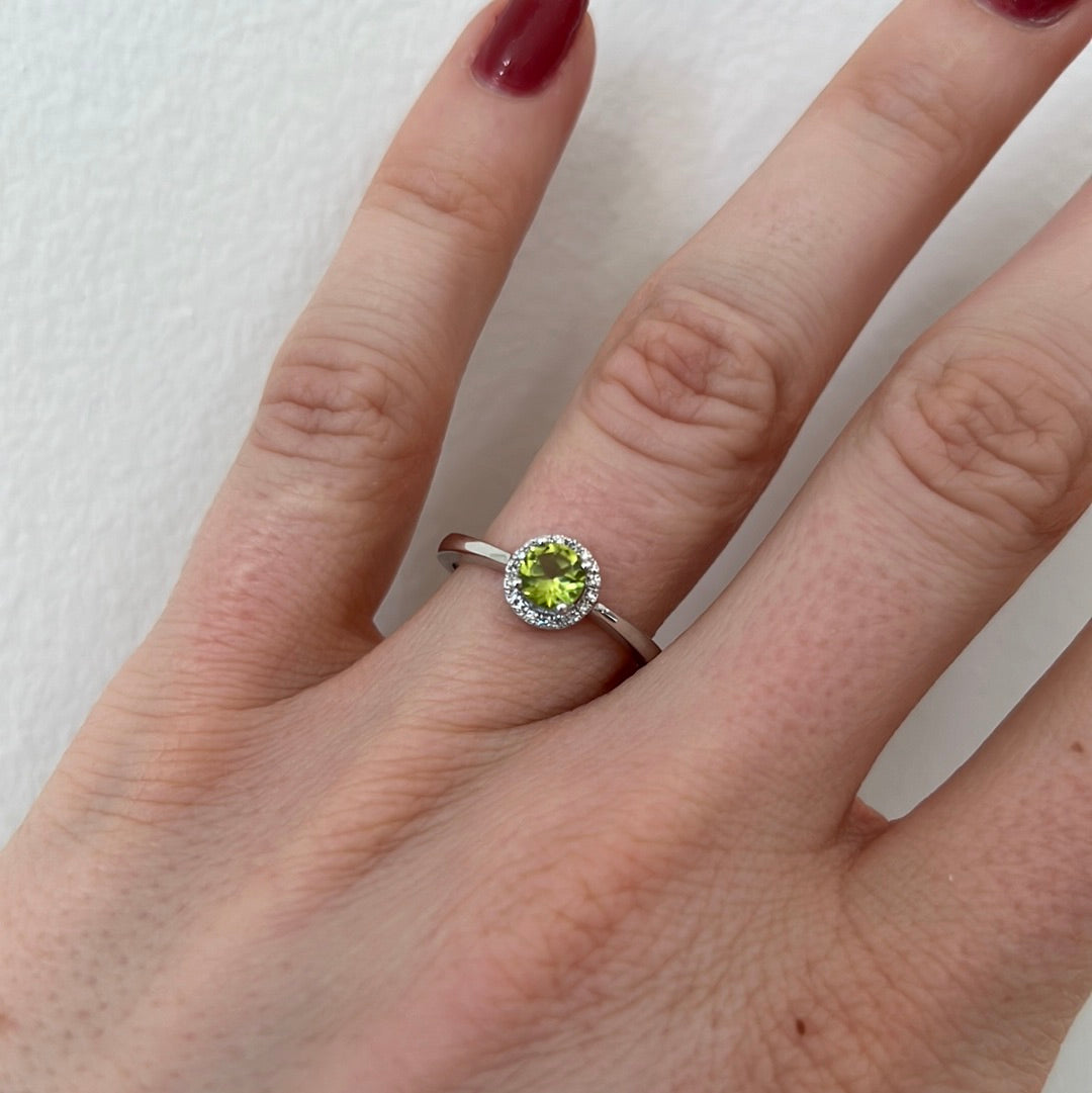 Peridot Diamond Halo Ring