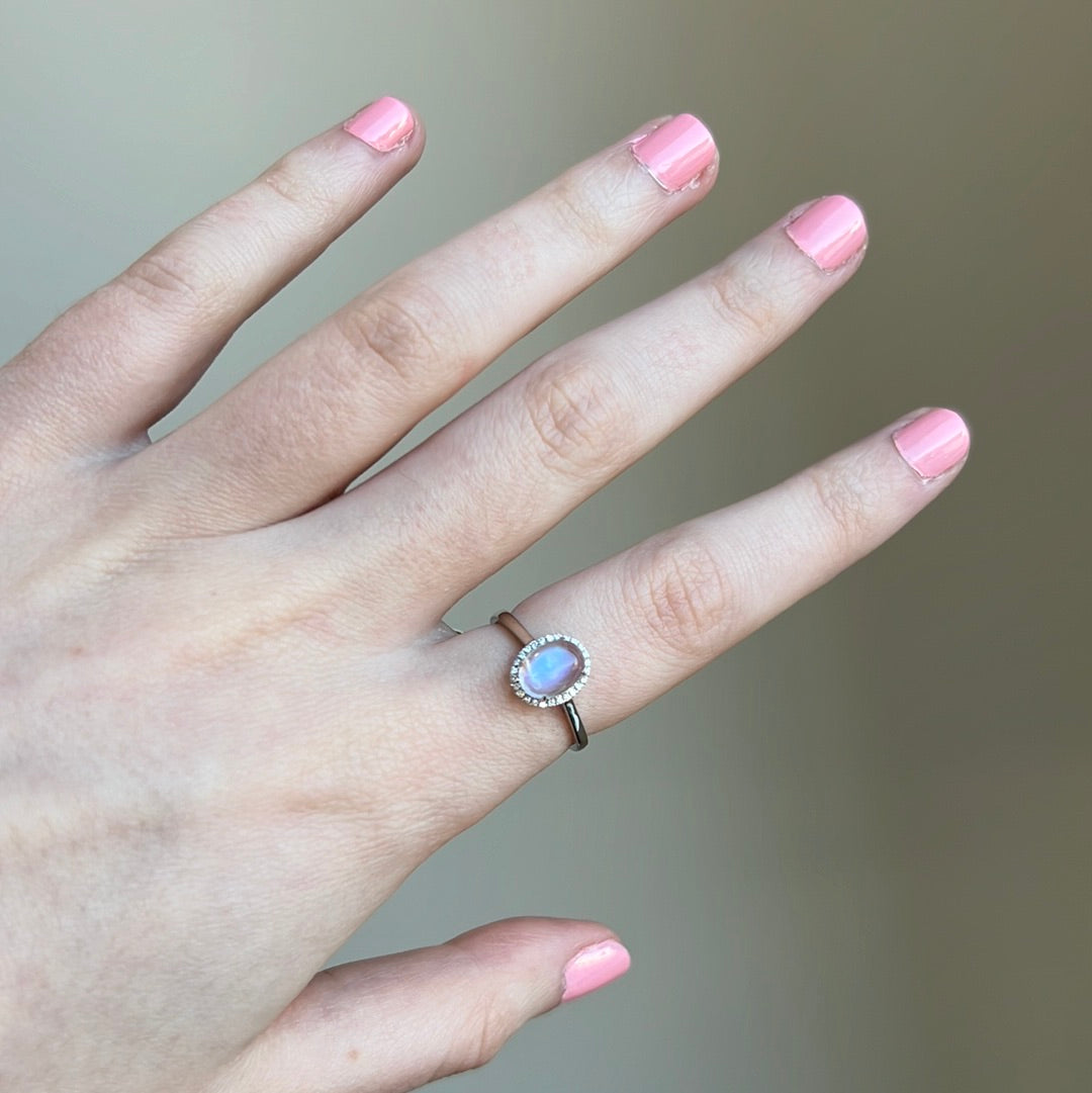 Moonstone Diamond Halo Ring