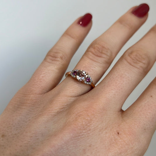 Morganite, Tourmaline Ring with Diamond Accent