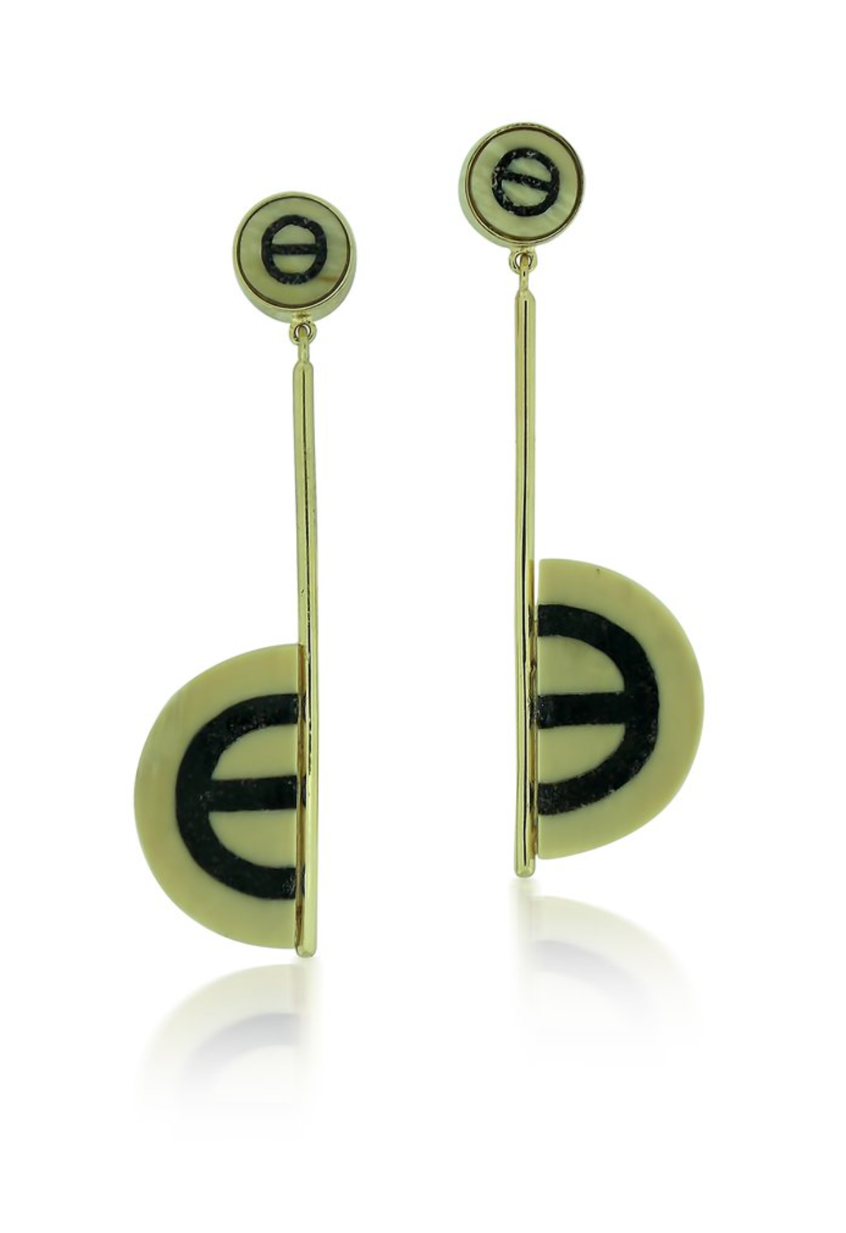 Fossilized Woolly Mammoth Ivory Inlaid Half Circle Earrings