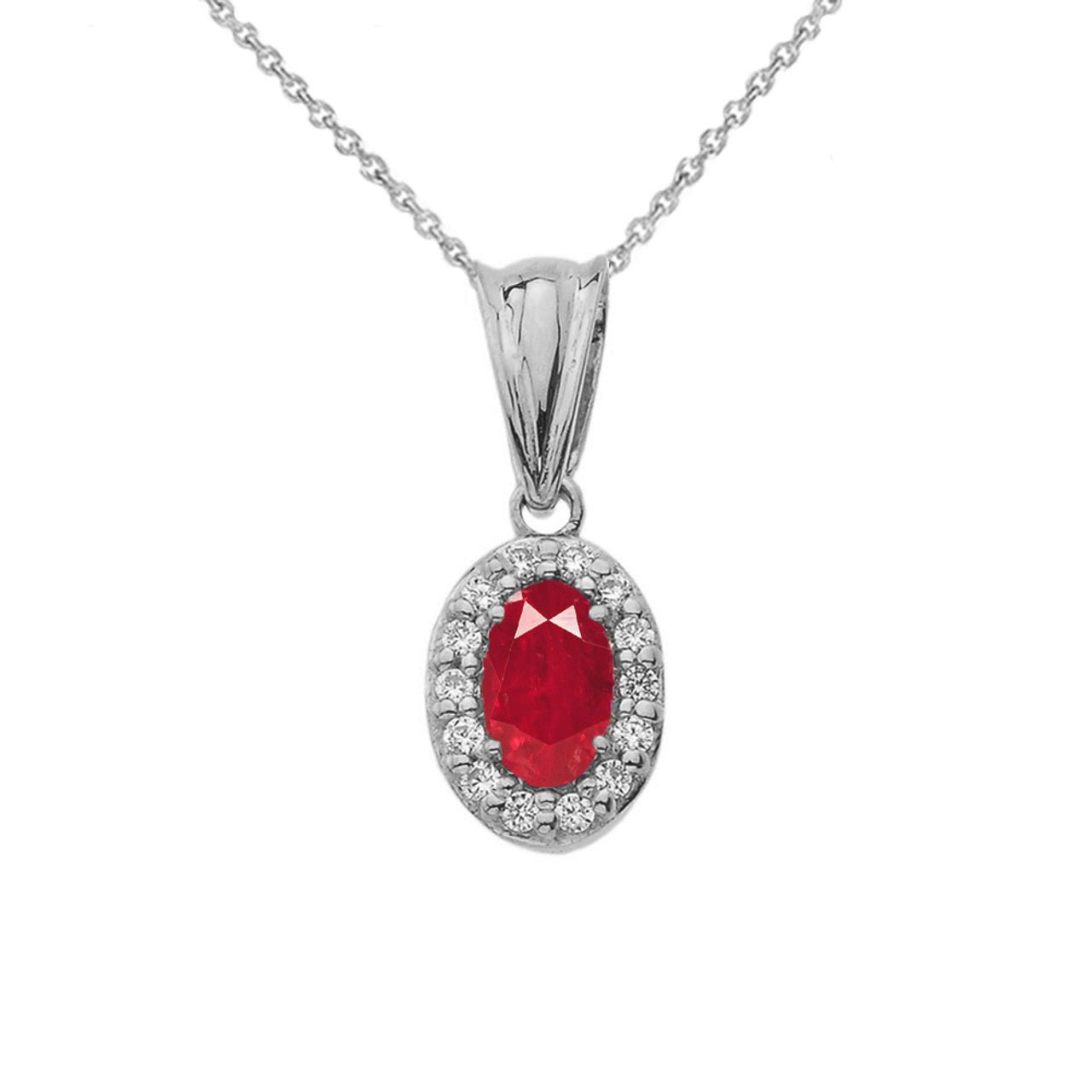 Oval Ruby Diamond Halo Pendant