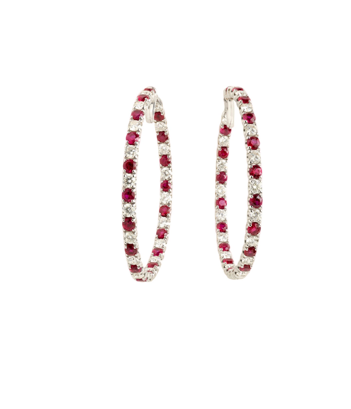 Ruby and Diamond Oval Hoop Earrings
