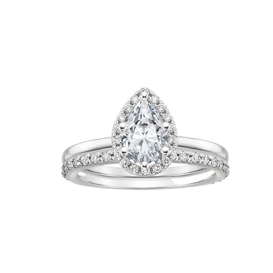 Pear Diamond Halo Engagement Set