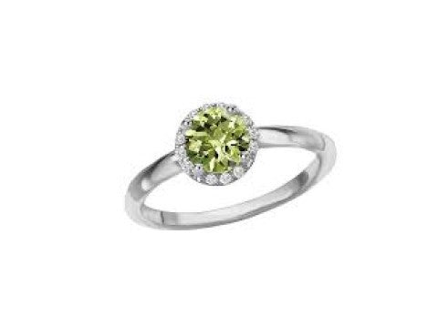 Peridot Diamond Halo Ring