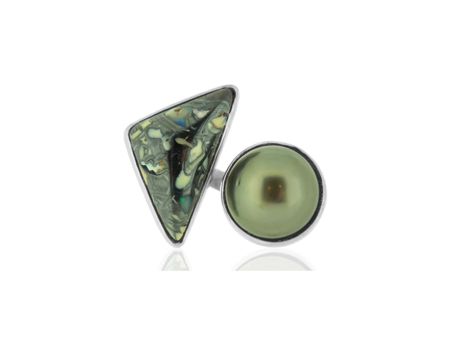 Boulder Opal and Tahitian Pearl Gold Ring