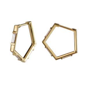 Pentagon Hoops with Baguette Diamonds