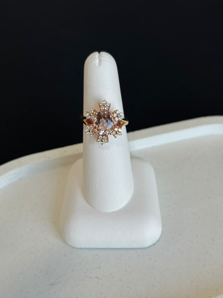 Morganite and Diamond Flower Ring