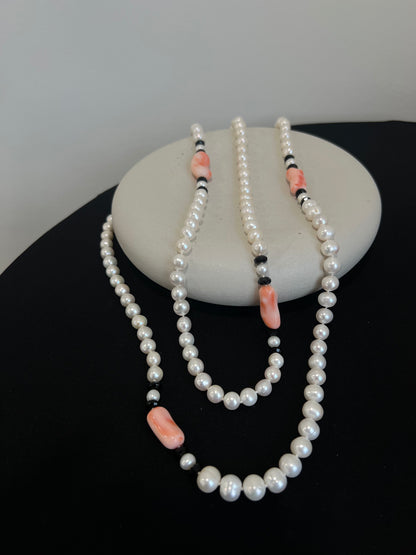 Freshwater Pearls and Angel Skin Coral Necklace