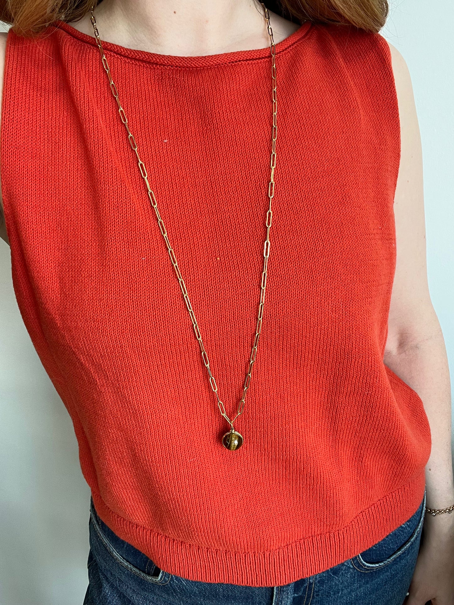 Large Paper Clip Chain with Tigers Eye Charm