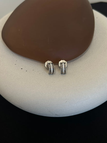 Huggie Hoop Earrings in Sterling Silver with Diamonds