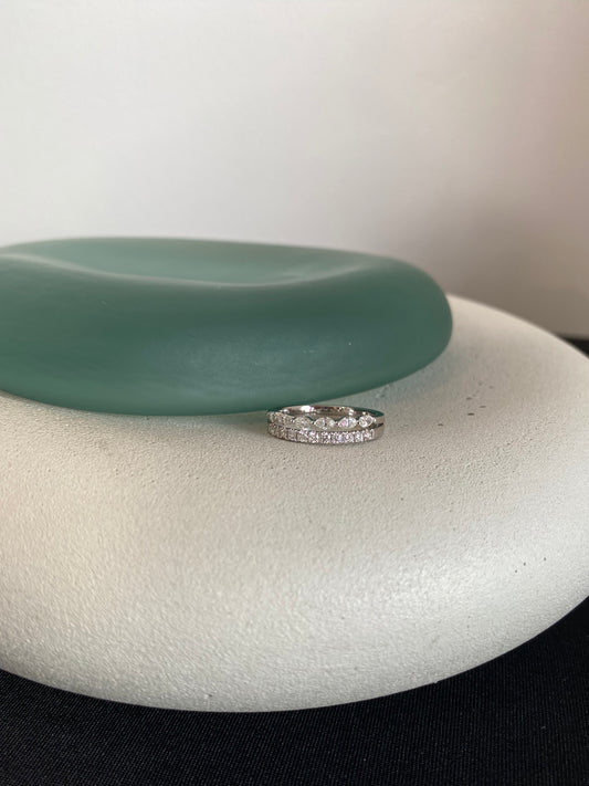 Marquise and Round Diamond Band - White Gold