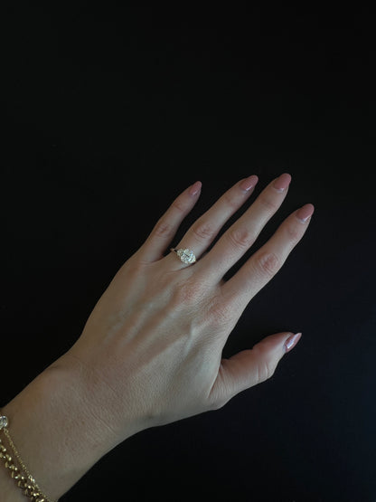 Three Stone Cushion and Half Moon Diamond Engagement Ring