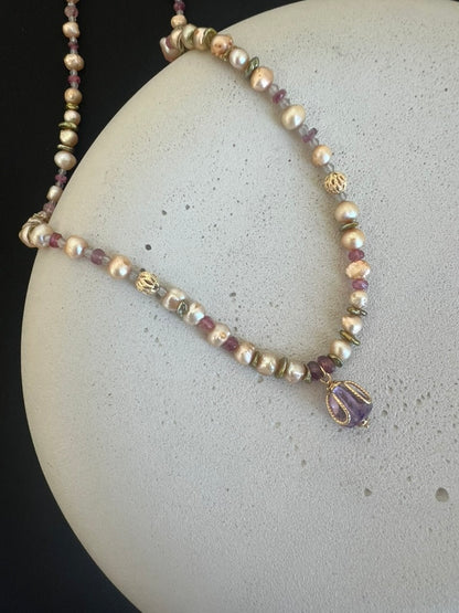 Pearls, Peridot, Sapphire, Amethyst and Tourmaline Necklace