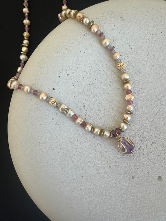Pearls, Peridot, Sapphire, Amethyst and Tourmaline Necklace
