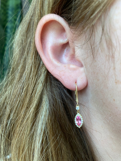 Pink Sapphire Diamond Dangle Earrings