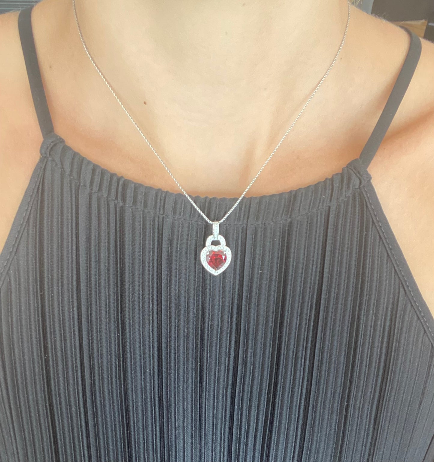 Heart Shaped Garnet and Diamond Pendant