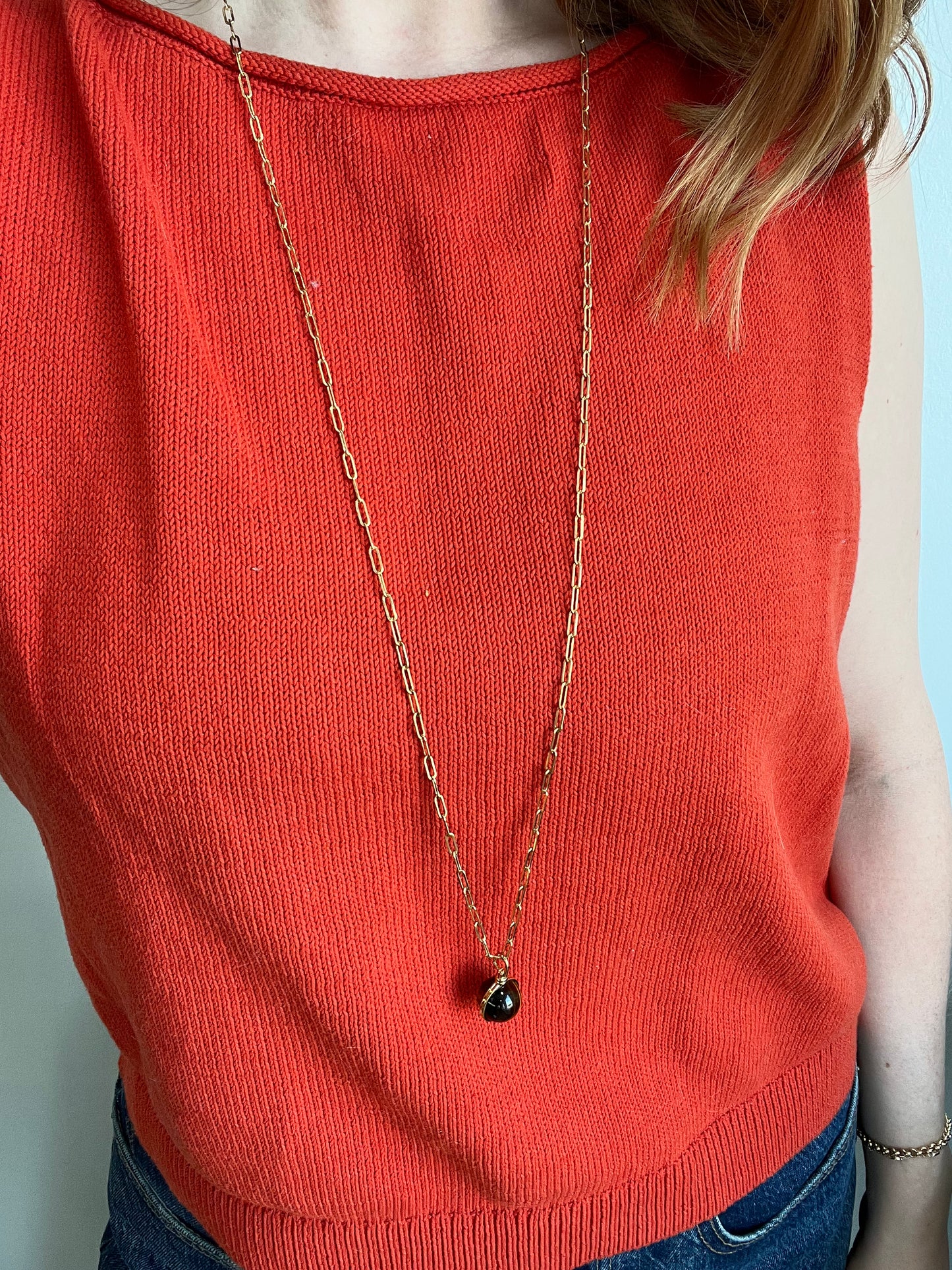 Small Paper Clip Chain with Tigers Eye Charm
