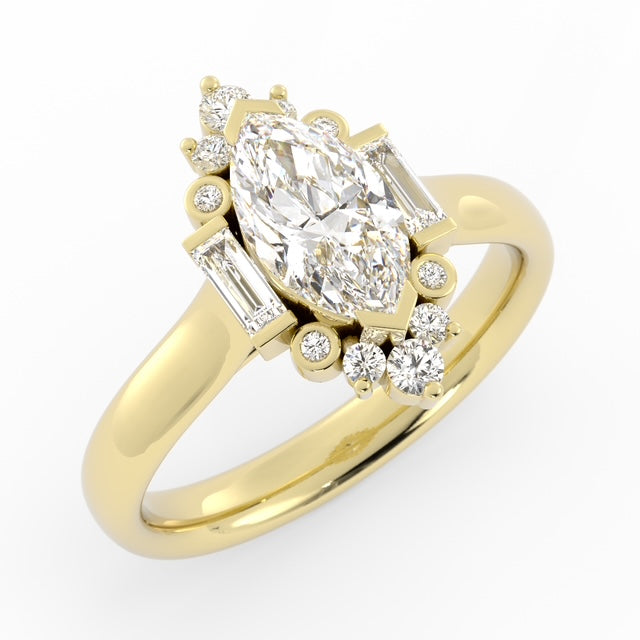 Natural Marquise Baguette Engagement Ring