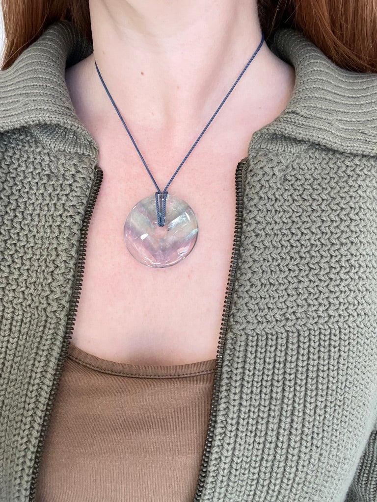 Rainbow Fluorite Disc on Silk