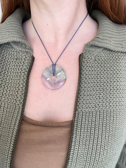 Rainbow Fluorite Disc on Silk