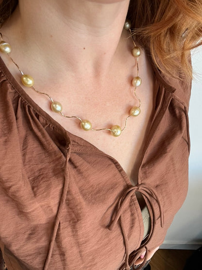 Golden Southsea Pearls on 14kt Yellow Gold Wiggle Chain