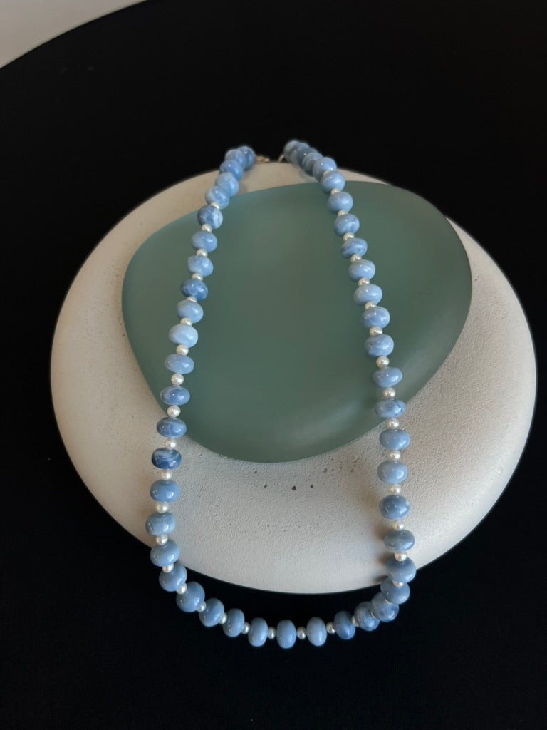 Blue Opal and Pearl Necklace