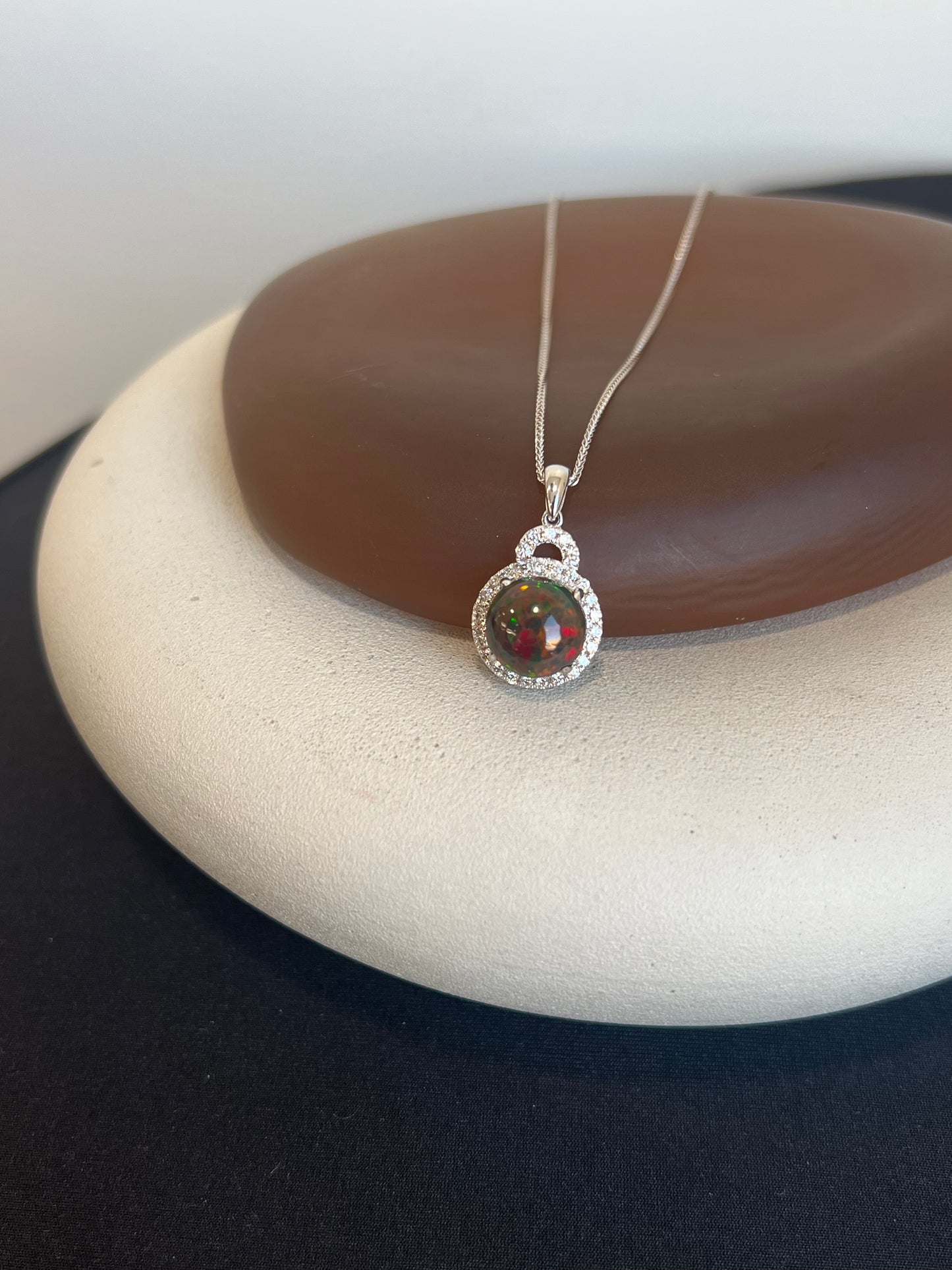 Black Opal and Diamond Pendant