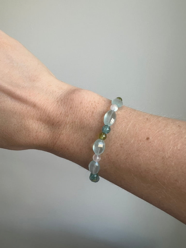 Aquamarine, Moonstone, Blue Topaz, and Peridot Bracelet