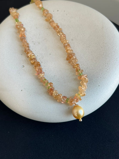 Imperial Topaz, Peridot, and Pearl Necklace