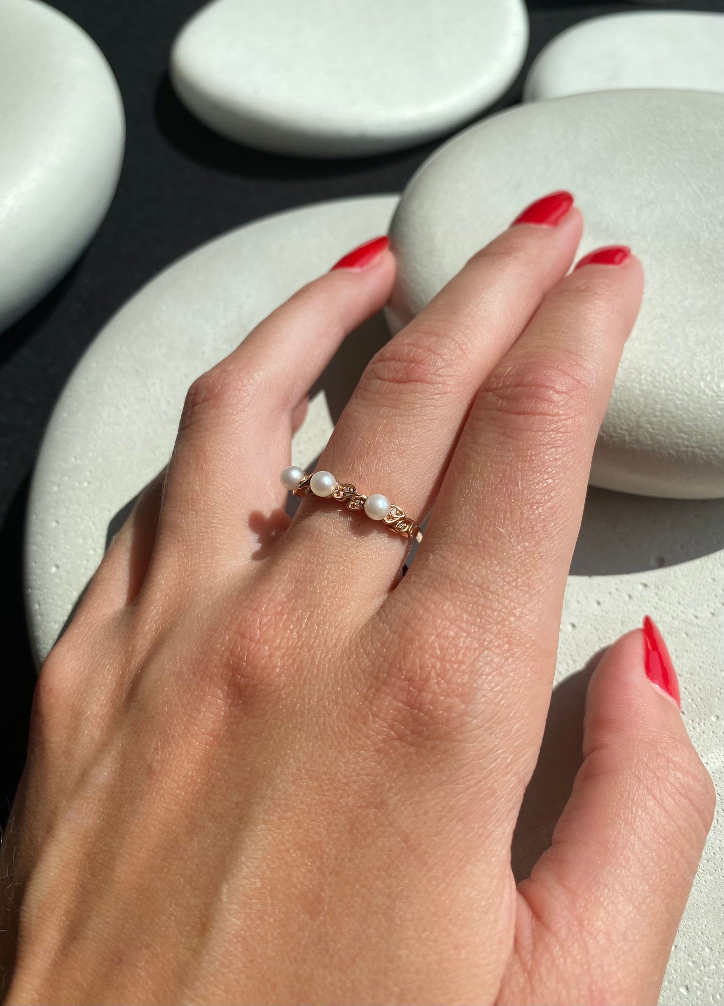 Triple Pearl Rose Gold Ring