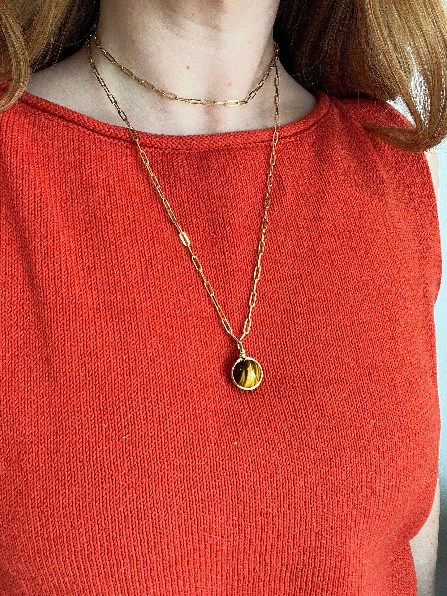 Small Paper Clip Chain with Tigers Eye Charm