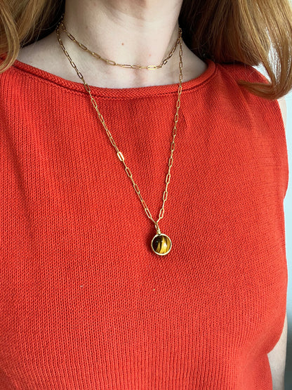Small Paper Clip Chain with Tigers Eye Charm