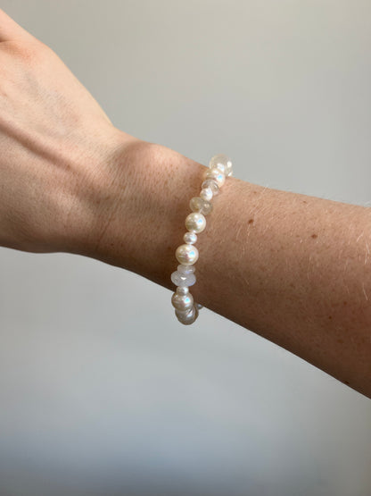 Pearl, Rutile, and Moonstone Bracelet