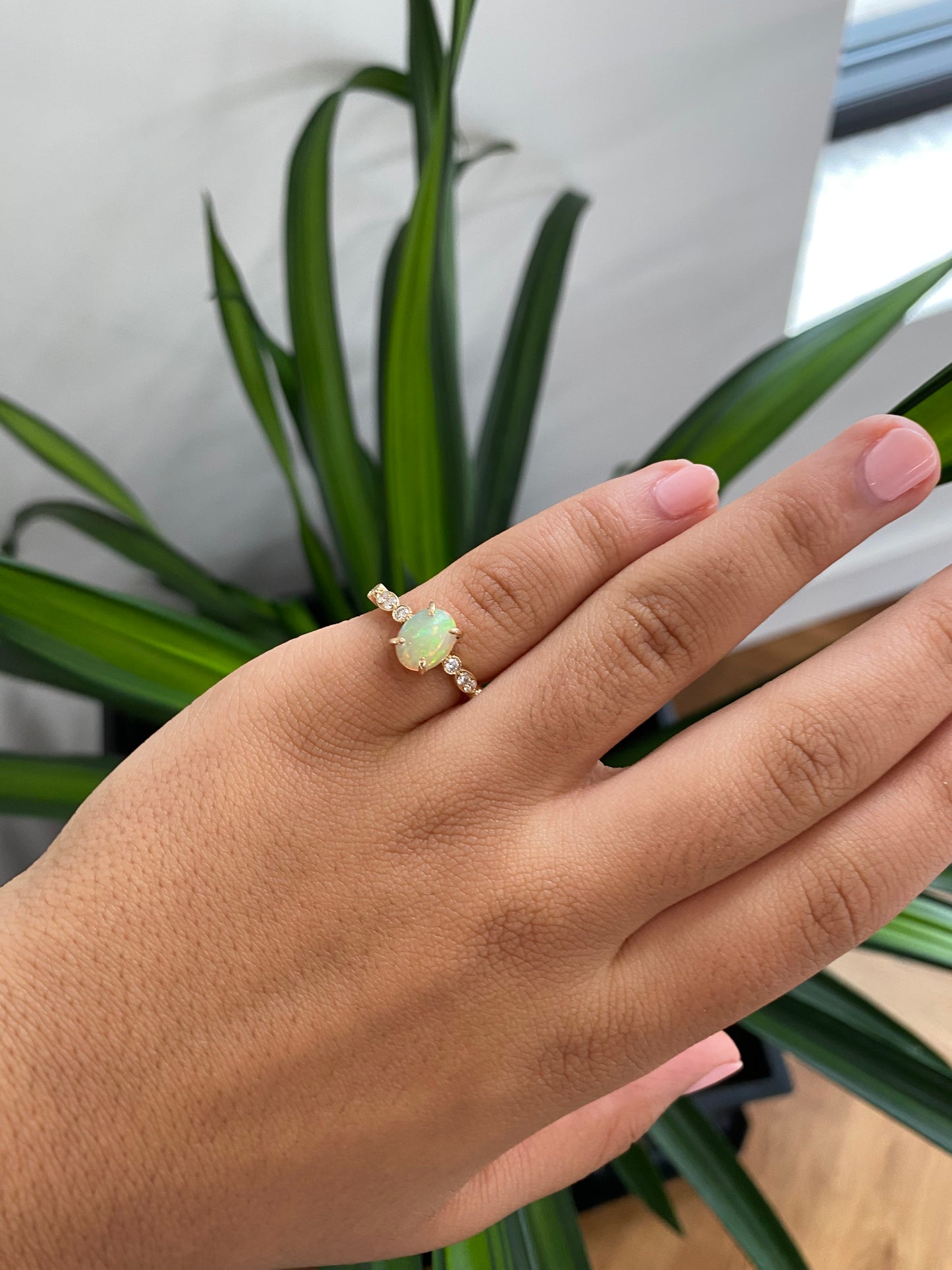Fire Opal Ring with Bezel Accents