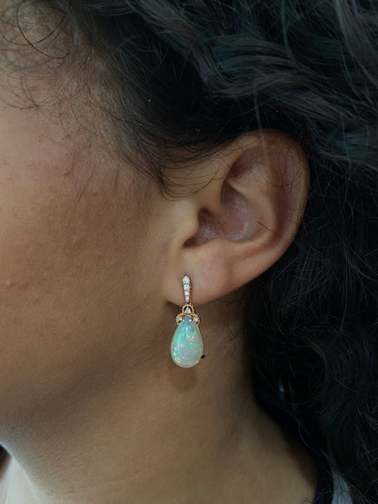 Pear Opal Drop Earrings in Rose Gold