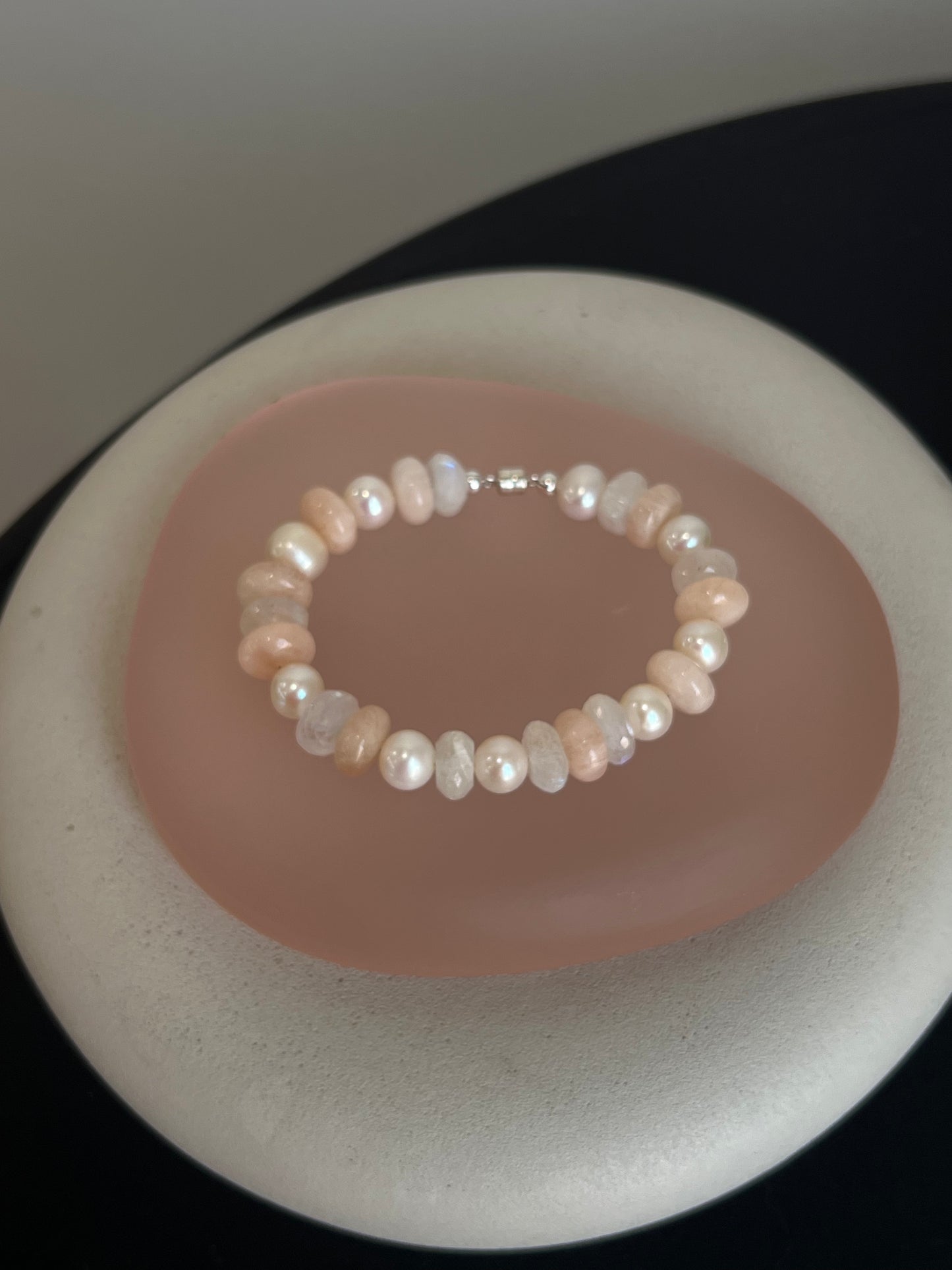 Pearl, Moonstone, and Morganite Bracelet
