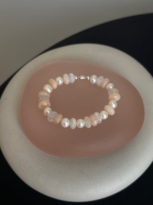 Pearl, Moonstone, and Morganite Bracelet