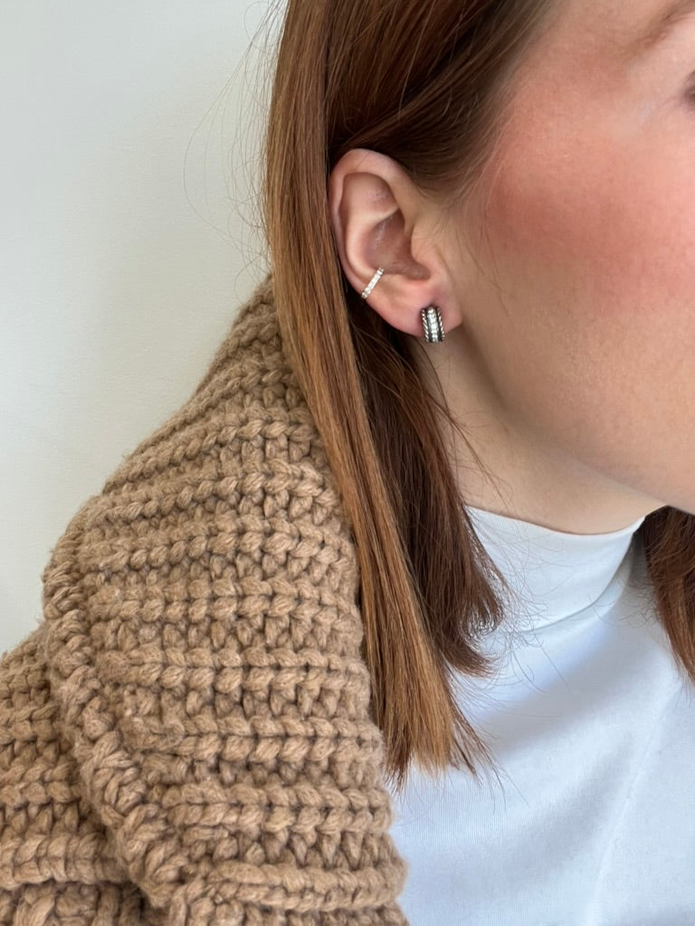 Huggie Hoop Earrings in Sterling Silver with Diamonds
