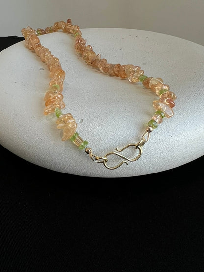 Imperial Topaz, Peridot, and Pearl Necklace