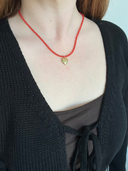 Coral Heart Locket Necklace
