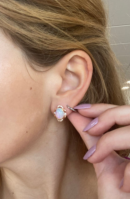 Opal Diamond Rose Gold Scalloped Earrings